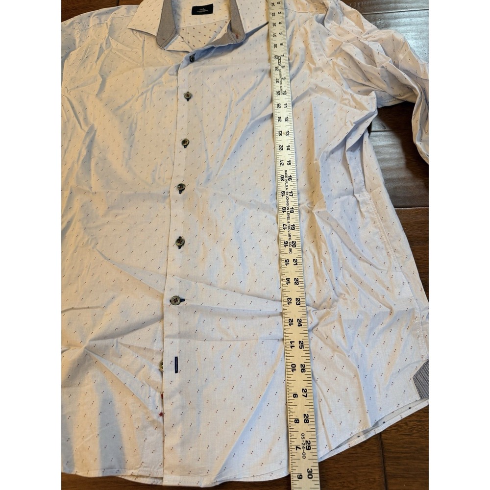 Men's Long Sleeve Shirt L Bespoke Quality Custom Made Anthony Mason Navy Red AOP - Picture 3 of 7